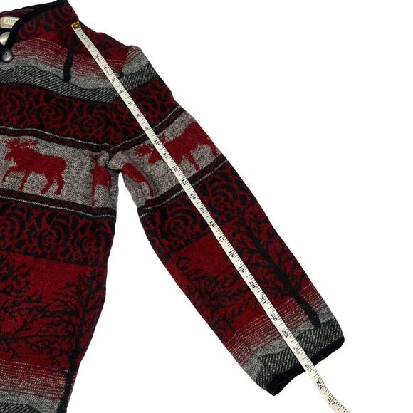 Studio Works Woven Jacket Button Front Elk Moose Fair Isle Cardigan Women's M - Picture 6 of 9